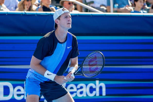 DELRAY BEACH, FL - FEBRUARY 21: Sebastian Korda (USA) in action during his Semi Final match against Flavio Cobolli (ITA) at the Delray Beach Open on February 21, 2026, at Delray Beach Stadium & Tennis Center in Delray Beach, Florida.(Photo by Chris Arjoon Icon Sportswire). TENNIS: FEB 21 Delray Beach Open EDITORIAL USE ONLY Icon2602210010023