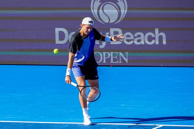 DELRAY BEACH, FL - FEBRUARY 21: Sebastian Korda (USA) in action during his Semi Final match against Flavio Cobolli (ITA) at the Delray Beach Open on February 21, 2026, at Delray Beach Stadium & Tennis Center in Delray Beach, Florida.(Photo by Chris Arjoon Icon Sportswire). TENNIS: FEB 21 Delray Beach Open EDITORIAL USE ONLY Icon2602210010033
