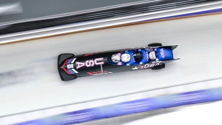 OLYMPICS - Winter Olympic Games, Olympische Spiele, Olympia, OS Milano Cortina 2026 CORTINA D AMPEZZO,ITALY,22.FEB.26 - OLYMPICS, BOBSLEIGH - Winter Olympic Games Milano Cortina 2026, 4-man, heat 3 and 4. Image shows Kristopher Horn, Caleb Furnell, Hunter Powell and Carsten Vissering (USA).  GEPAxpictures AlexanderxSolc