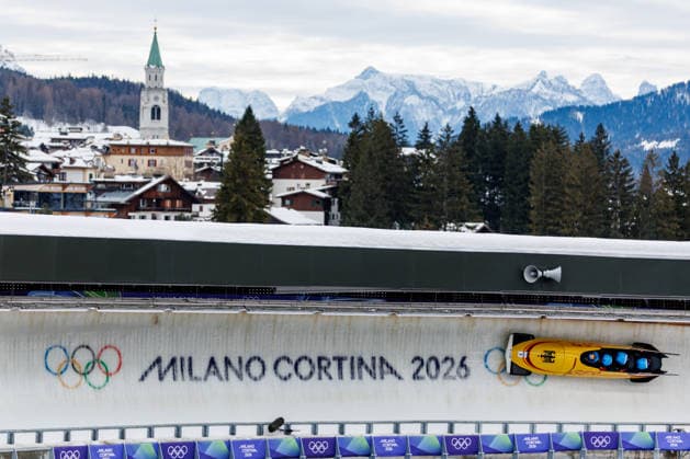 OLYMPICS - Winter Olympic Games, Olympische Spiele, Olympia, OS Milano Cortina 2026 CORTINA D AMPEZZO,ITALY,22.FEB.26 - OLYMPICS, BOBSLEIGH - Winter Olympic Games Milano Cortina 2026, 4-man, heat 3 and 4. Image shows Adam Ammour, Issam Ammour, Joshua Tasche and Alexander Schaller (GER).  GEPAxpictures xMaticxKlansek