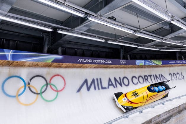 CORTINA, ITALY - FEBRUARY 22: Johannes Lochner Thorsten Margis Jorn Wenzel Georg Fleischhauer (Germany) during the Bobsleigh 4-man Heat 3 and 4 at the Milano Cortina 2026 Olympics at Cortina Sliding Centre on day 16 of the Milano Cortina 2026 Olympics on February 22, 2026 in Cortina, Italy. Editorial use only. Italy Copyright: xSteffiexWunderlx