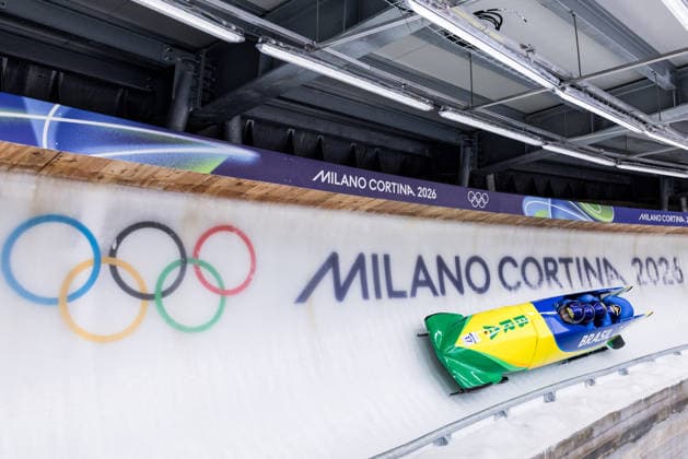 CORTINA, ITALY - FEBRUARY 22: Edson Luques Bindilatti Davidson Henrique de Souza Rafael Souza da Silva Luis Bacca Goncalves (Brazil) during the Bobsleigh 4-man Heat 3 and 4 at the Milano Cortina 2026 Olympics at Cortina Sliding Centre on day 16 of the Milano Cortina 2026 Olympics on February 22, 2026 in Cortina, Italy. Editorial use only. Italy Copyright: xSteffiexWunderlx