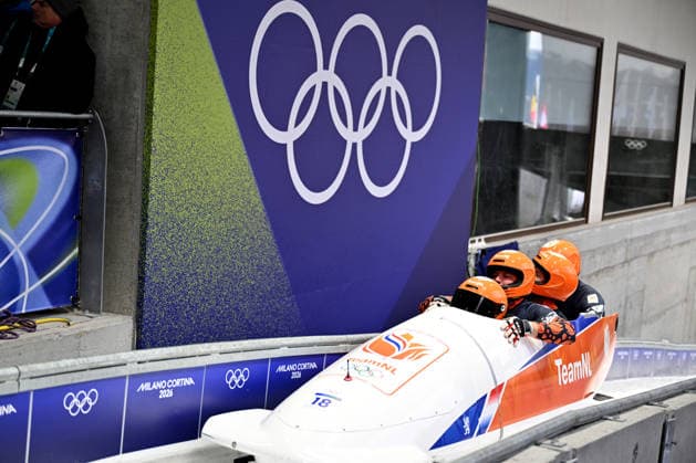 Cortina d Ampezzo, Italy, February 22th 2026. Dave Wesselink, Janko Franjic, Jelen Franjic, Timme Koster of Netherlands in action during the Bobsleight 4-man Heat 3 race of the Olympic Winter games, Winterspiele,Spiele, Summer games 2026 in Cortina d Ampezzo, Italy. (Photo by Igor Kupljenik Sports Press Photo)  Copyright: xIgorxKupljenikx xSPPx Sportspressphoto_SPR96133