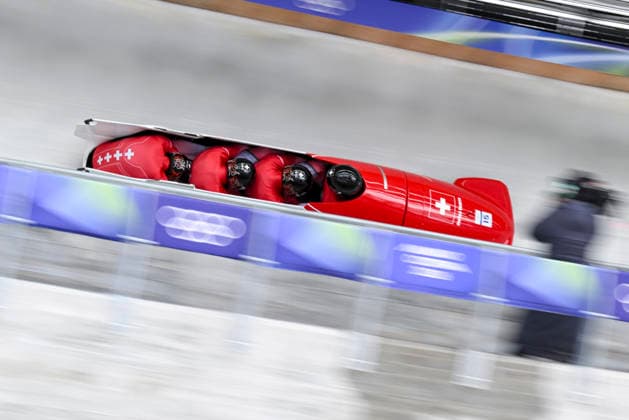 OLYMPICS - Winter Olympic Games, Olympische Spiele, Olympia, OS Milano Cortina 2026 CORTINA D AMPEZZO,ITALY,22.FEB.26 - OLYMPICS, BOBSLEIGH - Winter Olympic Games Milano Cortina 2026, 4-man, heat 3 and 4. Image shows Timo Rohner, Pascal Moser, Mathieu Hersperger and Cyril Bieri (SUI).  GEPAxpictures AlexanderxSolc