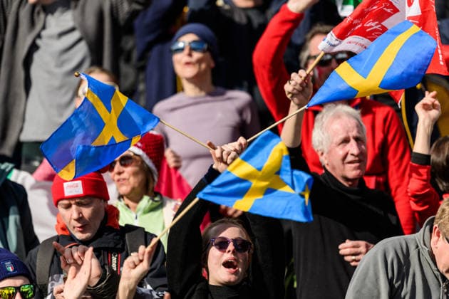 260222 Fans of Sweden in the stands during the women s 50km classic technique cross-country skiing race during day 16 of the 2026 Winter Olympics on February 22, 2026 in Val di Fiemme. Photo: Maxim Thore BILDBYRAN kod MT MT1003 skidor cross-country skiing langrenn Olympic Games, Olympische Spiele, Olympia, OS olympics winter olympics os ol olympiska spel vinter-os olympiske leker milano cortina 2026 milan cortina 2026 milano cortina 2026 olympic games milano cortina 2026 winter olympic games milano cortina-os milano cortina-ol vinter-ol 16 bbeng publik sweden sverige *** 260222 Fans of Sweden in the stands during the women s 50km classic technique cross country skiing race during day 16 of the 2026 Winter Olympics on February 22, 2026 in Val di Fiemme Photo Maxim Thore BILDBYRAN kod MT MT1003 skidor cross country skiing langrenn olympic games olympics winter olympics os ol olympiska spel vinter os olympiske leker milano cortina 2026 milan cortina 2026 milano cortina 2026 olympic games milano cortina 2026 winter olympic games milano cortina os milano cortina ol vinter ol 16 bbeng publik sweden sverige  Copyright: MAXIMxTHORE BB260222MT109