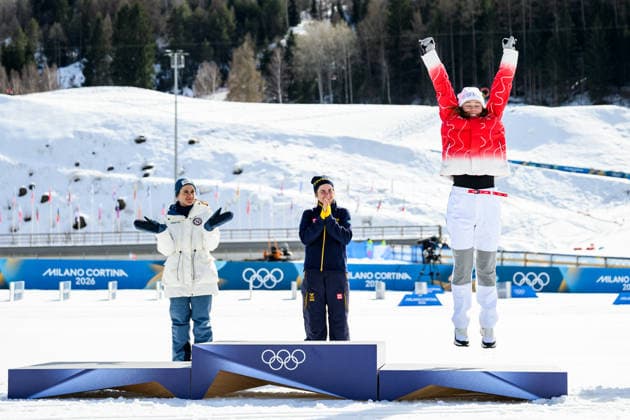 260222 Nadja Kälin of Switzerland celebrates third place after the women s 50km classic technique cross-country skiing race during day 16 of the 2026 Winter Olympics on February 22, 2026 in Val di Fiemme. Photo: Maxim Thore BILDBYRAN kod MT MT1003 jubel sweden sverige norge norway skidor cross-country skiing langrenn Olympic Games, Olympische Spiele, Olympia, OS olympics winter olympics os ol olympiska spel vinter-os olympiske leker milano cortina 2026 milan cortina 2026 milano cortina 2026 olympic games milano cortina 2026 winter olympic games milano cortina-os milano cortina-ol vinter-ol 16 bbeng *** 260222 Nadja Kälin of Switzerland celebrates third place after the women s 50km classic technique cross country skiing race during day 16 of the 2026 Winter Olympics on February 22, 2026 in Val di Fiemme Photo Maxim Thore BILDBYRAN code MT MT1003 jubel sweden sverige norge norway skidor cross country skiing langrenn olympic games olympics winter olympics os ol olympiska spel vinter os olympiske leker milano cortina 2026 milan cortina 2026 milano cortina 2026 olympic games milano cortina 2026 winter olympic games milano cortina os milano cortina ol vinter ol 16 bbeng  Copyright: MAXIMxTHORE BB260222MT110