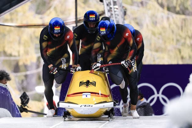 Johannes Lochner, Thorsten Margis, Jorn Wenzel, Georg Fleischhauer (GER) during the Olympic Winter games, Winterspiele,Spiele, Summer games Milano-Cortina 2026, Bobsleigh 4-man on February 21, 2026 at Cortina Sliding Center in Cortina d Ampezzo, Italy  Copyright: xLucianoxMariaxBisi IPAxSportx xipa-agency.netx xx IPA_71868061 IPA_Agency_IPA71868061