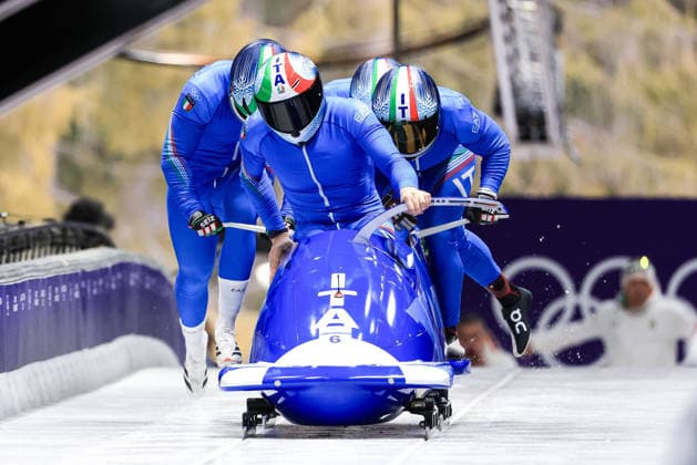 Patrick Baumgartner, Lorenzo Bilotti, Eric Fantazzini, Robert Mircea (ITA) during the Olympic Winter games, Winterspiele,Spiele, Summer games Milano-Cortina 2026, Bobsleigh 4-man on February 21, 2026 at Cortina Sliding Center in Cortina d Ampezzo, Italy  Copyright: xLucianoxMariaxBisi IPAxSportx xipa-agency.netx xx IPA_71868164 IPA_Agency_IPA71868164