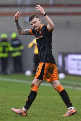 Fußball 2. Bundesliga 23. Spieltag SC Preußen Münster - 1. FC Kaiserslautern am 22.02.2026 im LVM-Preußenstadion in Münster Torjubel zum 1:3 durch Norman Bassette ( Kaiserslautern ) DFL regulations prohibit any use of photographs as image sequences and or quasi-video.