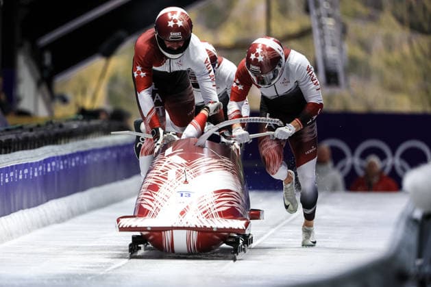 Jekabs Kalenda, Lauris Kaufmanis, Matiss Miknis, Mairis Klava (LAT) during the Olympic Winter games, Winterspiele,Spiele, Summer games Milano-Cortina 2026, Bobsleigh 4-man on February 21, 2026 at Cortina Sliding Center in Cortina d Ampezzo, Italy  Copyright: xLucianoxMariaxBisi IPAxSportx xipa-agency.netx xx IPA_71868317 IPA_Agency_IPA71868317