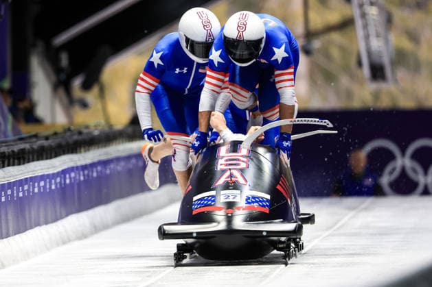 Frankie del Duca, Boone Niederhofer, Bryan Sosoo, Joshua Williamson (USA) during the Olympic Winter games, Winterspiele,Spiele, Summer games Milano-Cortina 2026, Bobsleigh 4-man on February 21, 2026 at Cortina Sliding Center in Cortina d Ampezzo, Italy  Copyright: xLucianoxMariaxBisi IPAxSportx xipa-agency.netx xx IPA_71868376 IPA_Agency_IPA71868376