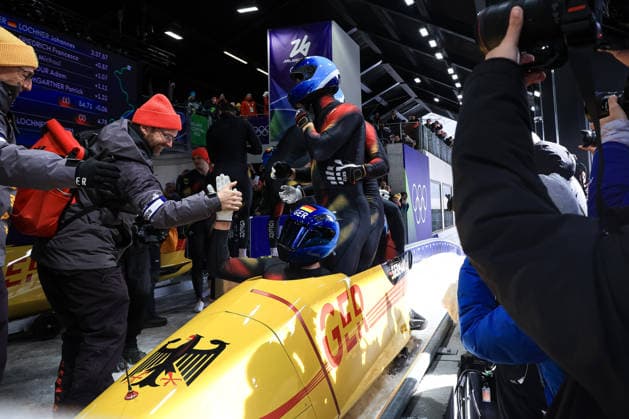 Francesco Friedrich, Matthias Sommer, Alexander Schuller, Felix Straub (GER) during the Olympic Winter games, Winterspiele,Spiele, Summer games Milano-Cortina 2026, Bobsleigh 4-man on February 21, 2026 at Cortina Sliding Center in Cortina d Ampezzo, Italy  Copyright: xLucianoxMariaxBisi IPAxSportx xipa-agency.netx xx IPA_71868780 IPA_Agency_IPA71868780