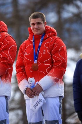 Michael Vogt, Andreas Haas, Amadou David Ndiaye, Mario Aeberhard (SUI) 3rd place, Bronze Medal on the podium during the Olympic Winter games, Winterspiele,Spiele, Summer games Milano-Cortina 2026, Bobsleigh 4-man on February 21, 2026 at Cortina Sliding Center in Cortina d Ampezzo, Italy  Copyright: xLucianoxMariaxBisi IPAxSportx xipa-agency.netx xx IPA_71868901 IPA_Agency_IPA71868901