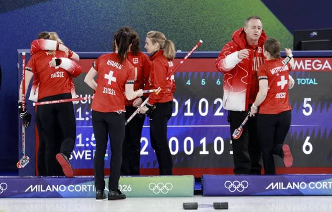Milan Cortina Olympics: Curling Members of the Swiss women s curling team is pictured after losing to Sweden in the final at the Milan Cortina Olympics on Feb. 22, 2026, at Cortina Curling Olympic Stadium in Cortina d Ampezzo, Italy.  A14AA0005315140P