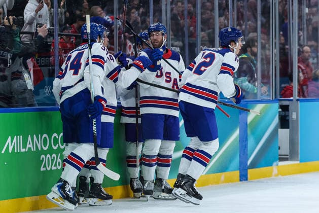 USA s Matt Boldy celebrates after scoring a goal with teammates during the Olympic Winter games, Winterspiele,Spiele, Summer games Milano-Cortina 2026, Men s Ice hockey, Eishockey Final - Canada vs USA on February 22, 2026 at Milano Santagiulia Ice Hockey Arena in Milan, Italy  Copyright: xFabrizioxCarabelli IPAxSportx xipa-agency.netx xx IPA_71869788 IPA_Agency_IPA71869788