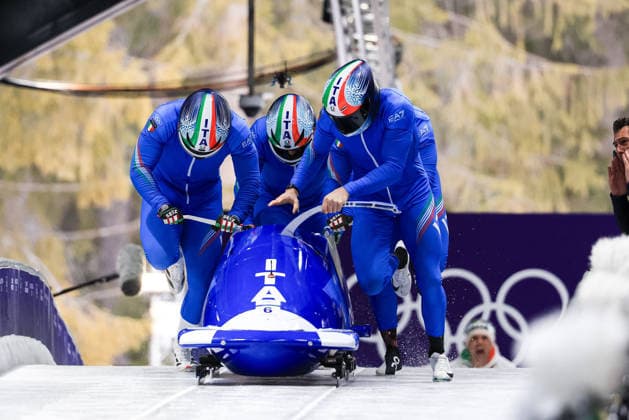 GIOCHI OLIMPICI - Olimpiadi Invernali Milano-Cortina 2026 - Bobsleigh 4-man Patrick Baumgartner, Lorenzo Bilotti, Eric Fantazzini, Robert Mircea (ITA) during the Olympic Winter games, Winterspiele,Spiele, Summer games Milano-Cortina 2026, Bobsleigh 4-man on February 21, 2026 at Cortina Sliding Center in Cortina d Ampezzo, Italy Cortina D Ampezzo Italy  Copyright: xIPAxSport ABACAx