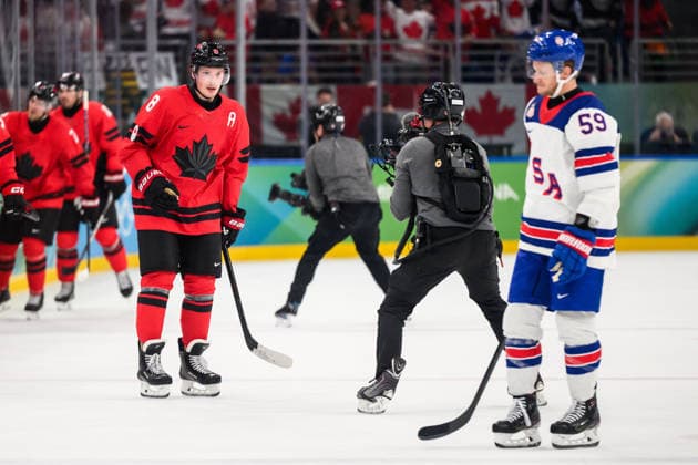 260222 Cale Makar of Canada celebrate and Jake Guentzel of USA looks dejected after the 1-1 goal in the men s Ice hockey, Eishockey final between Canada and USA during day 16 of the 2026 Winter Olympics on February 22, 2026 in Milan. Photo: Carl Sandin BILDBYRAN kod CS JM0802 bbeng ishockey ice hockey Olympic Games, Olympische Spiele, Olympia, OS olympics winter olympics os ol olympiska spel vinter-os olympiske leker milano cortina 2026 milan cortina 2026 milano cortina 2026 olympic games milano cortina 2026 winter olympic games milano cortina-os milano cortina-ol vinter-ol final usa united states canada kanada jubel depp *** 260222 Cale Makar of Canada celebrate and Jake Guentzel of USA looks dejected after the 1 1 goal in the men s ice hockey final between Canada and USA during day 16 of the 2026 Winter Olympics on February 22, 2026 in Milan Photo Carl Sandin BILDBYRAN kod CS JM0802 bbeng ishockey ice hockey olympic games olympics winter olympics os ol olympiska spel vinter os olympiske leker milano cortina 2026 milan cortina 2026 milano cortina 2026 olympic games milano cortina 2026 winter olympic games milano cortina os milano cortina ol vinter ol final usa united states canada kanada jubel depp  Copyright: CARLxSANDIN BB260222CS024