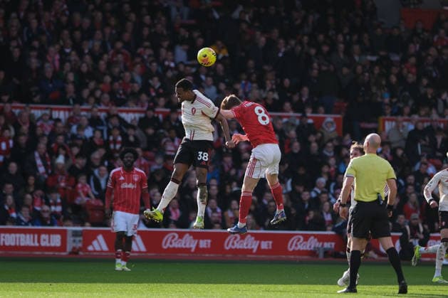 Ryan Gravenberch of Liverpool FC and Elliot Anderson of Nottingham Forest seen in action during the Premier league football match between Nottingham Forest and Liverpool FC at the City Ground in Nottingham. Copyright: xPaulxBonser SportsxPressxPhotox Sportspressphoto_SPR96254