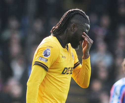 Football - 2025 2026 Premier League - Crystal Palace vs Wolverhampton Wanderers - Selhurst Park - Sunday 22nd February 2026 Tolu Arokodare of Wolves shows his despair after missing his Penalty kick in the first half 