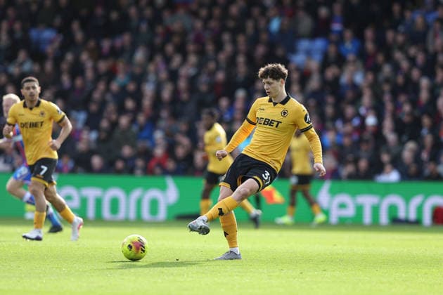 22nd February 2026; Selhurst Park, Selhurst, London, England; Premier League Football, Crystal Palace versus Wolverhampton Wanderers; Ladislav Krejci of Wolverhampton Wanderers passes the ball  KatiexChan Content restricted for UK based newspaper