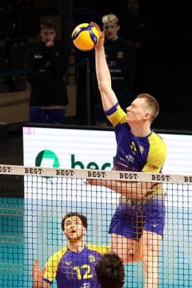 DEU, DVV, 1.VBL, BR Volleys vs. Mitteldeutschland, 22.02.2026, Max-Schmeling-Halle, Berlin, DEU, DVV, 1.VBL, BR Volleys vs. Mitteldeutschland, im Bild Jannis Wehry (Mitteldeutschland 8), Paul Klimm (Mitteldeutschland12)