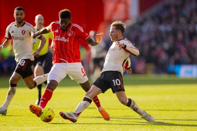 Football - FA Premier League - Nottingham Forest FC v Liverpool FC NOTTINGHAM, ENGLAND - Sunday, February 22, 2026: Liverpool s Alexis Mac Allister (R) challenges Nottingham Forest s Ibrahim SangarÃ during the FA Premier League match between Nottingham Forest FC and Liverpool FC at the City Ground. (Photo by David Rawcliffe Propaganda) NOTTINGHAM City Ground NOTTINGHAMSHIRE ENGLAND  Copyright: xDavidxRawcliffex P2026-02-22-Notts_Forest_Liverpool-82
