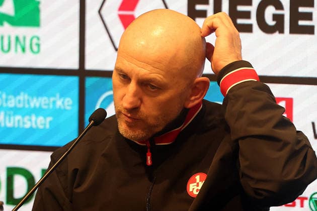 22.02.2026, xrekx, Fussball 2.Bundesliga, Preußen Münster - 1.FC Kaiserslautern v.l. Pressekonferenz Torsten Lieberknecht Trainer (1.FC Kaiserslautern) (DFL DFB REGULATIONS PROHIBIT ANY USE OF PHOTOGRAPHS as IMAGE SEQUENCES and or QUASI-VIDEO) Münster