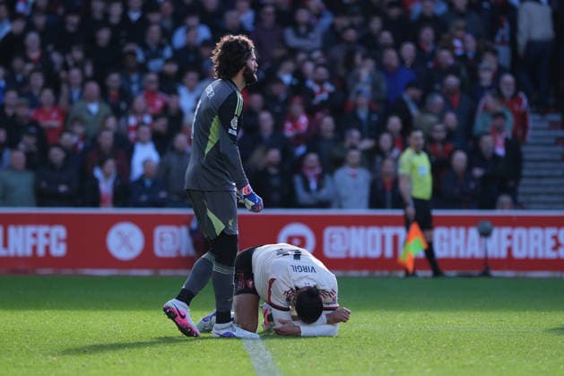 Virgil Van Dijk of Liverpool FC down injured during the Premier league football match between Nottingham Forest and Liverpool FC at the City Ground in Nottingham. Copyright: xPaulxBonser SportsxPressxPhotox Sportspressphoto_SPR96294