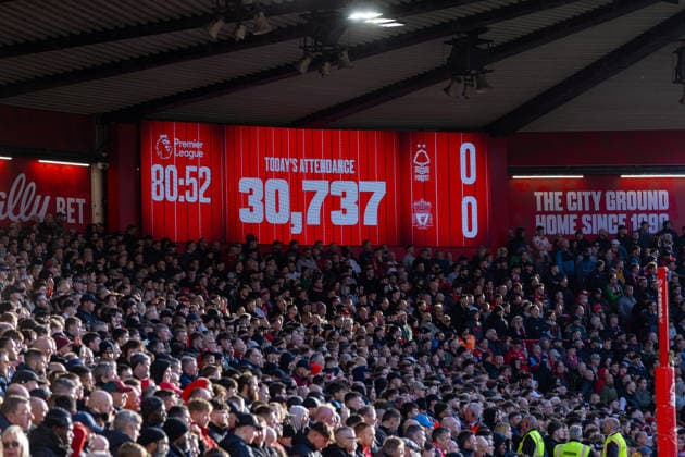 Football - FA Premier League - Nottingham Forest FC v Liverpool FC NOTTINGHAM, ENGLAND - Sunday, February 22, 2026: Attendance for today s fixture 30,737 during the FA Premier League match between Nottingham Forest FC and Liverpool FC at the City Ground. (Photo by David Rawcliffe Propaganda) NOTTINGHAM City Ground NOTTINGHAMSHIRE ENGLAND  Copyright: xDavidxRawcliffex P2026-02-22-Notts_Forest_Liverpool-94