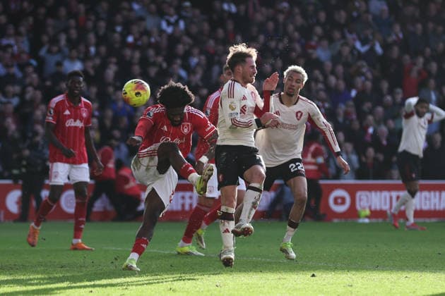 Nottingham, England, 22nd February 2026. Alexis Mac Allister of Liverpool scores a goal to make it 0-1 which is later overturned by VAR during the Nottingham Forest vs Liverpool Premier League match at the City Ground, Nottingham. Picture credit should read: Gareth Evans Sportimage EDITORIAL USE ONLY. No use with unauthorised audio, video, data, fixture lists, club league logos or live services. Online in-match use limited to 120 images, no video emulation. No use in betting, games or single club league player publications. SPI_048_NFFC_vs_LFC SPI-4544-0048