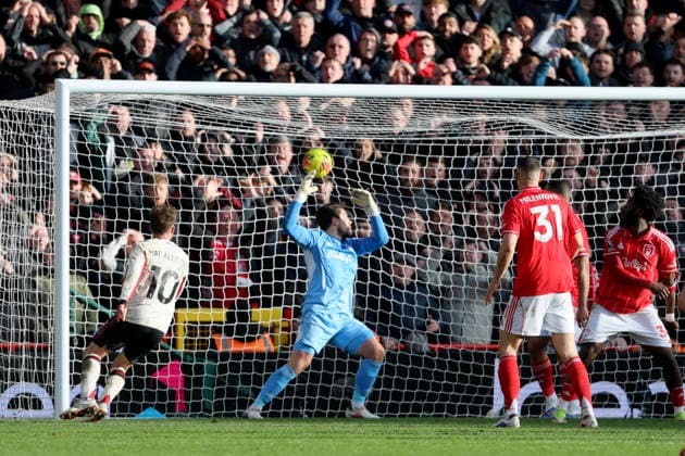 Nottingham Forest v Liverpool - Premier League Alexis Mac Allister of Liverpool thinks he has scored but the goal was ruled as hand ball during the Premier League match between Nottingham Forest and Liverpool at City Ground on February 22, 2026 in Nottingham, England. WARNING! This Photograph May Only Be Used For Newspaper And Or Magazine Editorial Purposes. May Not Be Used For Publications Involving 1 player, 1 Club Or 1 Competition Without Written Authorisation From Football DataCo Ltd. For Any Queries, Please Contact Football DataCo Ltd on +44 (0) 207 864 9121 Nottingham City Ground England United Kingdom Copyright: xAllstarxPicturexLibraryxLtdx