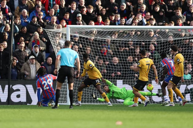 22nd February 2026; Selhurst Park, Selhurst, London, England; Premier League Football, Crystal Palace versus Wolverhampton Wanderers; Evann Guessand of Crystal Palace scores in the 90th minute for 1-0  KatiexChan Content restricted for UK based newspaper