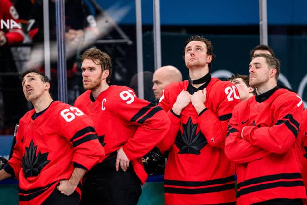 260222 Brad Marchand, Connor McDavid, Thomas Harley and Devon Toews of Canada looks dejected after the men s Ice hockey, Eishockey final between Canada and USA during day 16 of the 2026 Winter Olympics on February 22, 2026 in Milan. Photo: Joel Marklund BILDBYRAN kod JM JM0802 bbeng ishockey ice hockey Olympic Games, Olympische Spiele, Olympia, OS olympics winter olympics os ol olympiska spel vinter-os olympiske leker milano cortina 2026 milan cortina 2026 milano cortina 2026 olympic games milano cortina 2026 winter olympic games milano cortina-os milano cortina-ol vinter-ol final usa united states canada kanada depp *** 260222 Brad Marchand, Connor McDavid, Thomas Harley and Devon Toews of Canada looks dejected after the men s ice hockey final between Canada and USA during day 16 of the 2026 Winter Olympics on February 22, 2026 in Milan Photo Joel Marklund BILDBYRAN kod JM JM0802 bbeng ishockey ice hockey olympic games olympics winter olympics os ol olympiska spel vinter os olympiske leker milano cortina 2026 milan cortina 2026 milano cortina 2026 olympic games milano cortina 2026 winter olympic games milano cortina os milano cortina ol vinter ol final usa united states canada kanada depp  Copyright: JOELxMARKLUND BB260222JM061