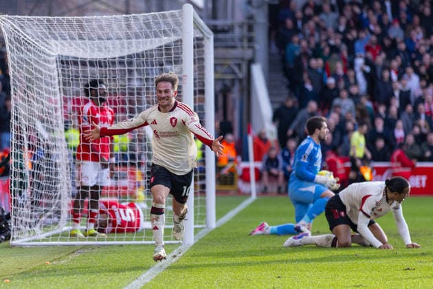 Football - FA Premier League - Nottingham Forest FC v Liverpool FC NOTTINGHAM, ENGLAND - Sunday, February 22, 2026: Liverpool s Alexis Mac Allister celebrates after scoring the first goal during the FA Premier League match between Nottingham Forest FC and Liverpool FC at the City Ground. (Photo by David Rawcliffe Propaganda) NOTTINGHAM City Ground NOTTINGHAMSHIRE ENGLAND  Copyright: xDavidxRawcliffex P2026-02-22-Notts_Forest_Liverpool-118