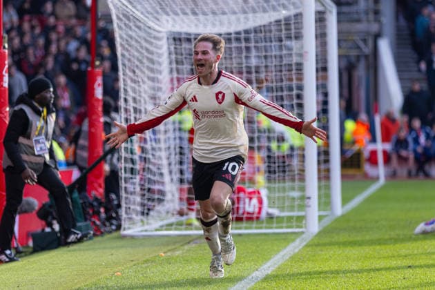Football - FA Premier League - Nottingham Forest FC v Liverpool FC NOTTINGHAM, ENGLAND - Sunday, February 22, 2026: Liverpool s Alexis Mac Allister celebrates after scoring the first goal during the FA Premier League match between Nottingham Forest FC and Liverpool FC at the City Ground. (Photo by David Rawcliffe Propaganda) NOTTINGHAM City Ground NOTTINGHAMSHIRE ENGLAND  Copyright: xDavidxRawcliffex P2026-02-22-Notts_Forest_Liverpool-120