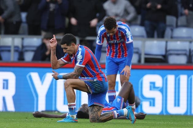 22nd February 2026; Selhurst Park, Selhurst, London, England; Premier League Football, Crystal Palace versus Wolverhampton Wanderers; Daniel Munoz of Crystal Palace kneels in a prayer after the match  KatiexChan Content restricted for UK based newspaper