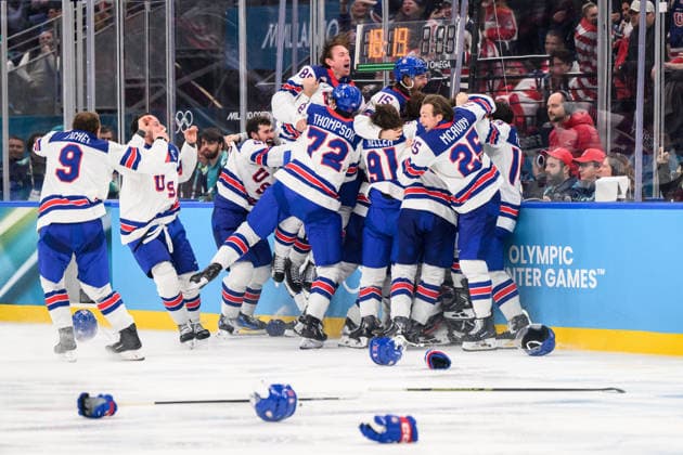260222 Players of USA celebrate after the game winning goal in overtime by Jack Hughes of USA after the men s Ice hockey, Eishockey final between Canada and USA during day 16 of the 2026 Winter Olympics on February 22, 2026 in Milan. Photo: Carl Sandin BILDBYRAN kod CS JM0802 bbeng ishockey ice hockey Olympic Games, Olympische Spiele, Olympia, OS olympics winter olympics os ol olympiska spel vinter-os olympiske leker milano cortina 2026 milan cortina 2026 milano cortina 2026 olympic games milano cortina 2026 winter olympic games milano cortina-os milano cortina-ol vinter-ol final usa united states canada kanada jubel *** 260222 Players of USA celebrate after the game winning goal in overtime by Jack Hughes of USA after the men s ice hockey final between Canada and USA during day 16 of the 2026 Winter Olympics on February 22, 2026 in Milan Photo Carl Sandin BILDBYRAN kod CS JM0802 bbeng ishockey ice hockey olympic games olympics winter olympics os ol olympiska spel vinter os olympiske leker milano cortina 2026 milan cortina 2026 milano cortina 2026 olympic games milano cortina 2026 winter olympic games milano cortina os milano cortina ol vinter ol final usa united states canada kanada jubel  Copyright: CARLxSANDIN BB260222CS056