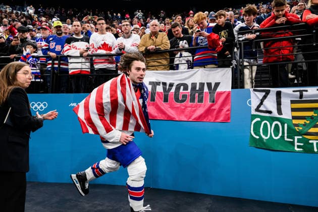 260222 Quinn Hughes of USA celebrates after the men s Ice hockey, Eishockey final between Canada and USA during day 16 of the 2026 Winter Olympics on February 22, 2026 in Milan. Photo: Carl Sandin BILDBYRAN kod CS JM0802 bbeng ishockey ice hockey Olympic Games, Olympische Spiele, Olympia, OS olympics winter olympics os ol olympiska spel vinter-os olympiske leker milano cortina 2026 milan cortina 2026 milano cortina 2026 olympic games milano cortina 2026 winter olympic games milano cortina-os milano cortina-ol vinter-ol final usa united states canada kanada jubel *** 260222 Quinn Hughes of USA celebrates after the men s ice hockey final between Canada and USA during day 16 of the 2026 Winter Olympics on February 22, 2026 in Milan Photo Carl Sandin BILDBYRAN code CS JM0802 bbeng ice hockey ice hockey olympic games olympics winter olympics os ol olympic games winter os olympic games milano cortina 2026 milan cortina 2026 milano cortina 2026 olympic games milano cortina 2026 winter olympic games milano cortina os milano cortina ol winter ol final usa united states canada kanada jubel  Copyright: CARLxSANDIN BB260222CS059