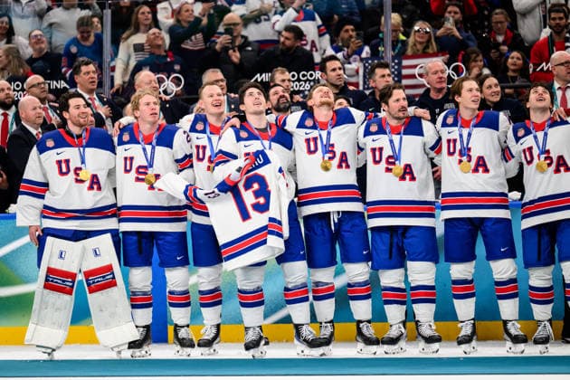 260222 Players of USA with the shirt of Johnny Gaudreau who died in 2024 after the men s Ice hockey, Eishockey final between Canada and USA during day 16 of the 2026 Winter Olympics on February 22, 2026 in Milan. Photo: Joel Marklund BILDBYRAN kod JM JM0802 bbeng ishockey ice hockey Olympic Games, Olympische Spiele, Olympia, OS olympics winter olympics os ol olympiska spel vinter-os olympiske leker milano cortina 2026 milan cortina 2026 milano cortina 2026 olympic games milano cortina 2026 winter olympic games milano cortina-os milano cortina-ol vinter-ol final usa united states canada kanada jubel *** 260222 Players of USA with the shirt of Johnny Gaudreau who died in 2024 after the men s ice hockey final between Canada and USA during day 16 of the 2026 Winter Olympics on February 22, 2026 in Milan Photo Joel Marklund BILDBYRAN kod JM JM0802 bbeng ishockey ice hockey olympic games olympics winter olympics os ol olympiska spel vinter os olympiske leker milano cortina 2026 milan cortina 2026 milano cortina 2026 olympic games milano cortina 2026 winter olympic games milano cortina os milano cortina ol vinter ol final usa united states canada kanada jubel  Copyright: JOELxMARKLUND BB260222JM082