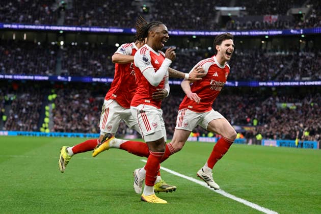 Spurs vs Arsenal, Premier League GOAL Eberechi Eze of Arsenal opens the scoring during the Spurs vs Arsenal, Premier League match at the Tottenham Hotspur Stadium London. London Tottenham Hotspur Stadium UK Copyright: xMartinxDaltonx Spurs_vs_Arsenal_220226_MD_017