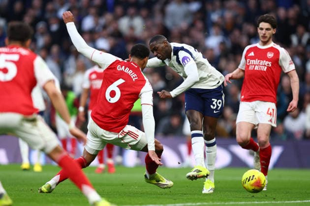 London, England, 22nd February 2026. Randal Kolo Muani of Tottenham Hotspur scores to make it 1-1 during the Tottenham Hotspur vs Arsenal Premier League match at the Tottenham Hotspur Stadium, London. Picture credit should read: Paul Terry Sportimage EDITORIAL USE ONLY. No use with unauthorised audio, video, data, fixture lists, club league logos or live services. Online in-match use limited to 120 images, no video emulation. No use in betting, games or single club league player publications. SPI_020_PT_Tottenham_Arsenal SPI-4545-0020
