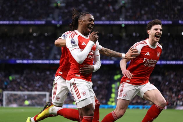 Tottenham Hotspur v Arsenal 22 February 2026, London - Premier League Football - Tottenham Hotspur v Arsenal - Eberechi Eze of Arsenal celebrates scoring their first goal - Photo: Jacques Feeney Offside. London UK Copyright: xJacquesxFeeneyx xOffsidexOffside