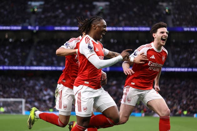 Tottenham Hotspur v Arsenal 22 February 2026, London - Premier League Football - Tottenham Hotspur v Arsenal - Eberechi Eze of Arsenal celebrates scoring their first goal - Photo: Jacques Feeney Offside. London UK Copyright: xJacquesxFeeneyx xOffsidexOffside