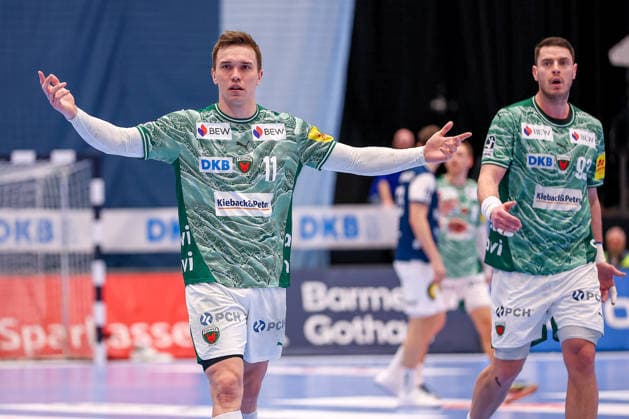 22.02.2026, Handball, HBL, Bergischer HC - Füchse Berlin, Mitsubishi Electric HALLE Düsseldorf: Lasse Andersson (Füchse Berlin 11) gestikulierend auf dem Spielfeld Nordrhein-Westfalen Deutschland