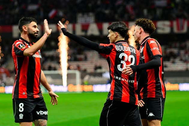 FOOTBALL : OGC Nice VS FC Lorient - Ligue 1 McDonald s - 22 02 2026 Joy OGCN - But KaÃ¯l Boudache - Ligue 1 McDonald™s match between OGC Nice and Football Club de Lorient on February 22, 2026 at the Allianz Riviera Stadium in Nice. NiceFrance  Copyright: xWilliamxCannarellax