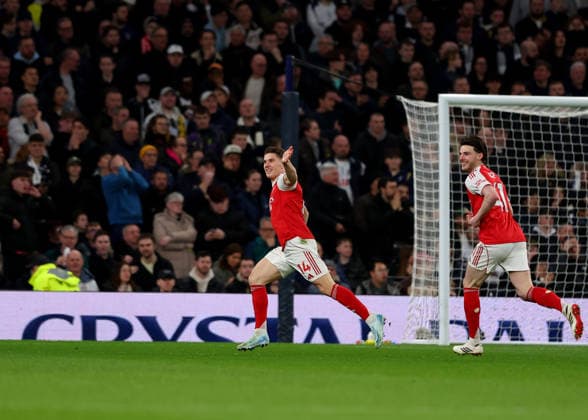 22nd February 2026; Tottenham Hotspur Stadium, London, England; Premier League Football, Tottenham Hotspur versus Arsenal; Viktor Gyokeres of Arsenal celebrates after scoring his sides 2nd goal in the 47th minute to make it 1-2  JPxFletcher Content restricted for UK based newspaper
