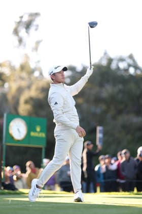 February 22, 2026, Pacific Palisades, California, USA: COLIN MORIKAWA reacts after teeing off on the 17th hole during the second round of the Genesis Invitational at the Riviera Country club in Pacific Palisades, California. Golf_PGATour_Genesis_Invitational  - ZUMAt158 20260222_zsp_t158_003 Copyright: xBrentonxTsex