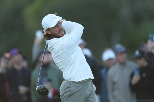 February 22, 2026, Pacific Palisades, California, USA: TOMMY FLEETWOOD tees off on the 18th hole during the second round of the Genesis Invitational at the Riviera Country club in Pacific Palisades, California. Pacific Palisades USA - ZUMAt158 20260222_zsp_t158_037 Copyright: xBrentonxTsex