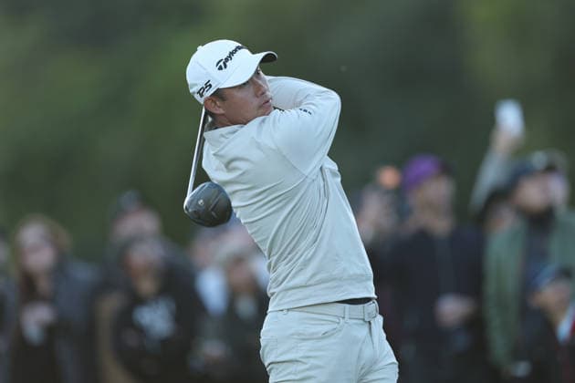 February 22, 2026, Pacific Palisades, California, USA: COLLIN MORIKAWA tees off on the 18th hole during the second round of the Genesis Invitational at the Riviera Country club in Pacific Palisades, California. Pacific Palisades USA - ZUMAt158 20260222_zsp_t158_038 Copyright: xBrentonxTsex