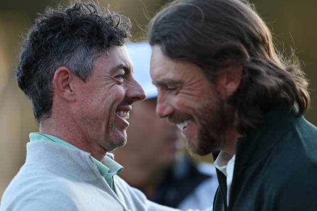 February 22, 2026, Pacific Palisades, California, USA: RORY MCILROY and TOMMY FLEETWOOD embrace after finishing the second round of the Genesis Invitational at the Riviera Country club in Pacific Palisades, California. Pacific Palisades USA - ZUMAt158 20260222_zsp_t158_051 Copyright: xBrentonxTsex